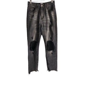 Princess Polly Ankle Zip Jeans Women's Size 4 Black High‎ Waisted Distressed